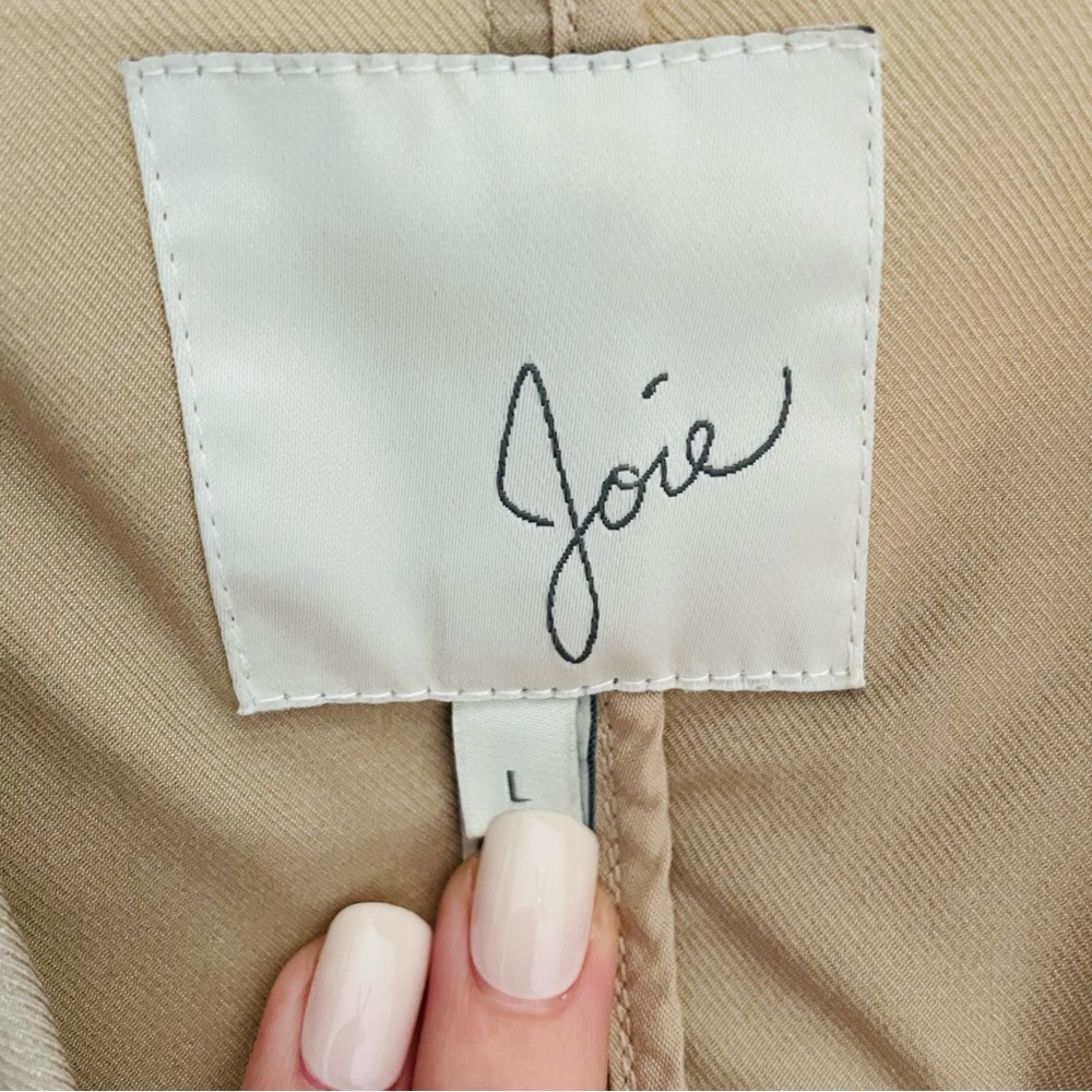 Joie Gila Ruffle Trim Belted Trench Coat Light Khaki Size Large - Picture 5 of 6